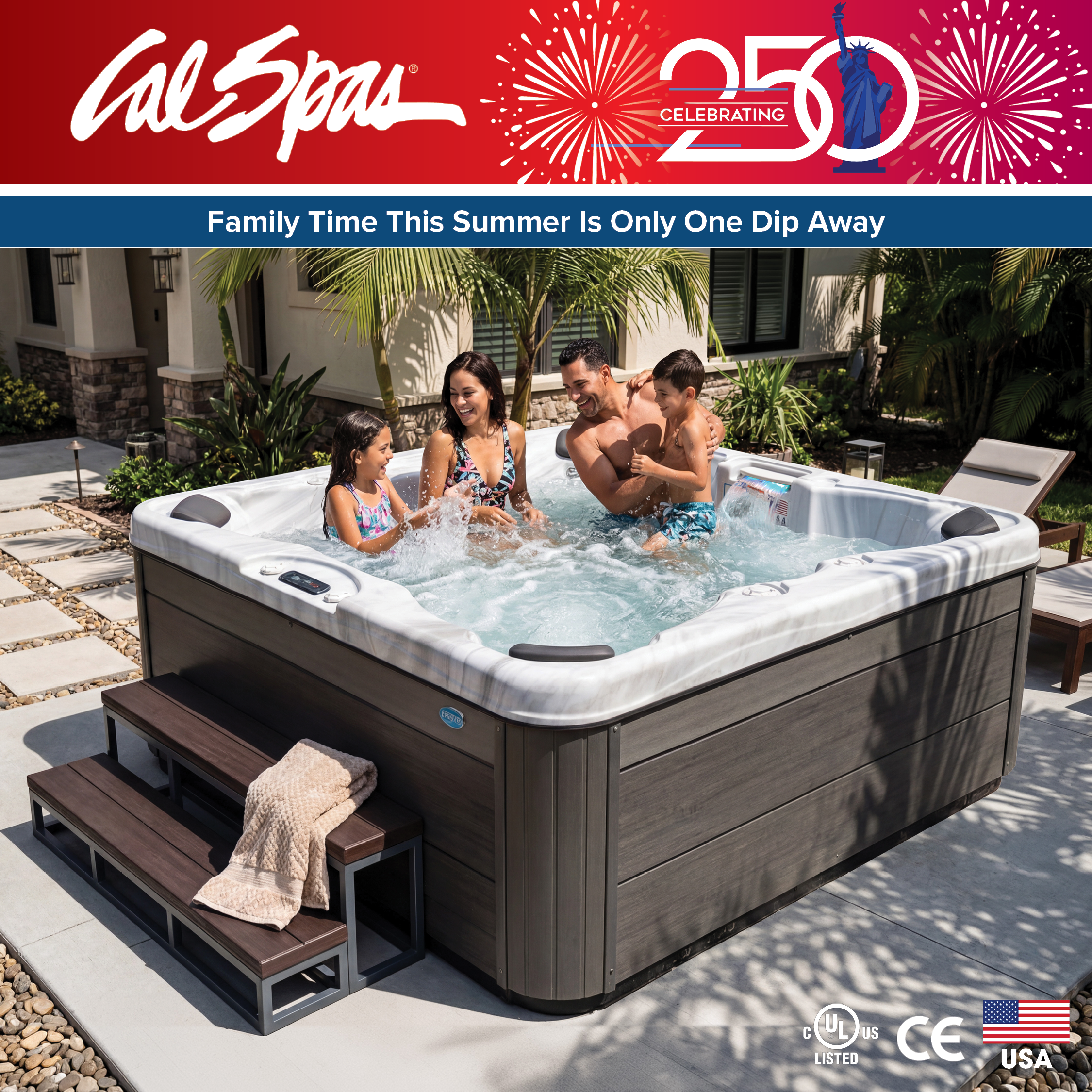 Calspas hot tub being used in a family setting - Waltham